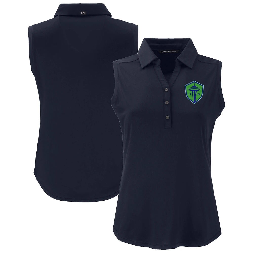 Women's Cutter & Buck Navy Seattle Sounders FC Forge Eco Stretch Recycled Sleeveless Polo