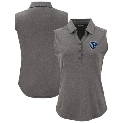 Women's Cutter & Buck Heather Black Sporting Kansas City Forge Eco Stretch Recycled Sleeveless Polo