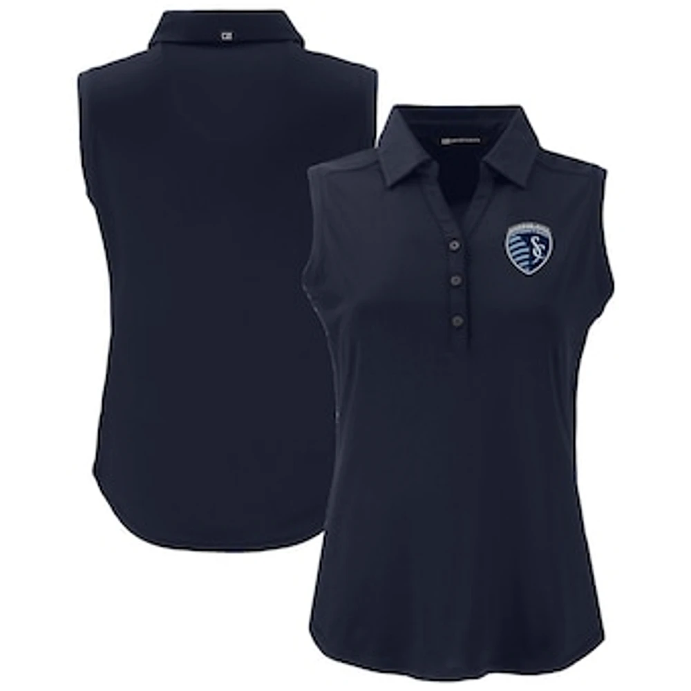 Women's Cutter & Buck Navy Sporting Kansas City Forge Eco Stretch Recycled Sleeveless Polo