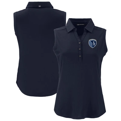 Women's Cutter & Buck Navy Sporting Kansas City Forge Eco Stretch Recycled Sleeveless Polo
