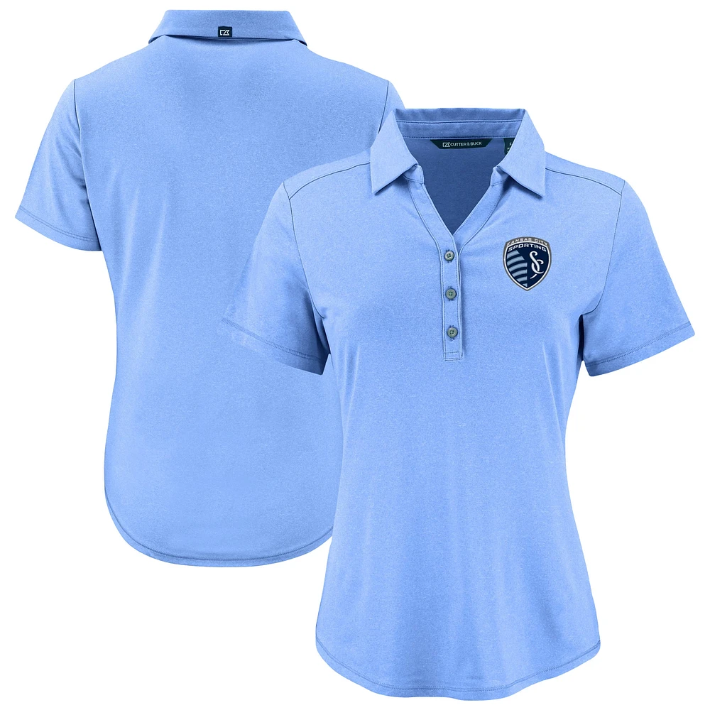 Women's Cutter & Buck Heather Powder Blue Sporting Kansas City Forge Eco Stretch Recycled Polo