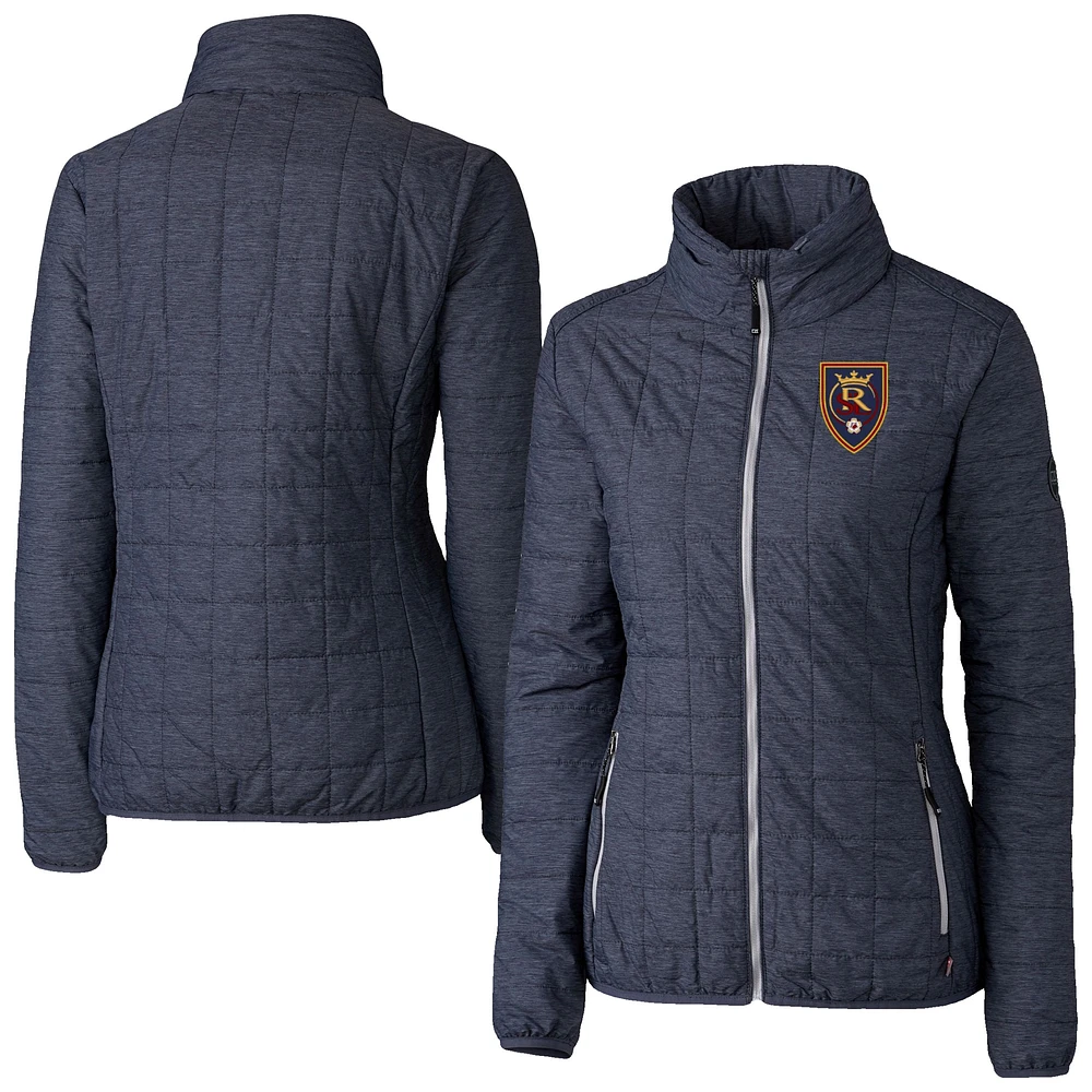 Women's Cutter & Buck Heather Navy Real Salt Lake Rainier PrimaLoft Eco Insulated Full-Zip Printed Puffer Jacket