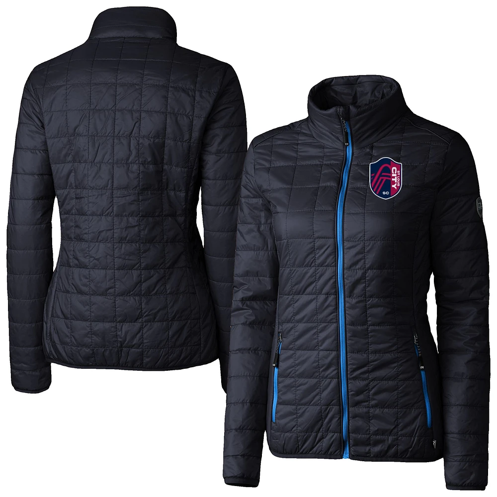 Women's Cutter & Buck Navy St. Louis City SC Rainier PrimaLoft Eco Insulated Full-Zip Printed Puffer Jacket