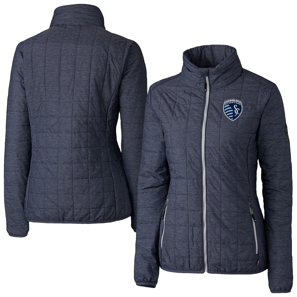 Women's Cutter & Buck Heather Navy Sporting Kansas City Rainier PrimaLoft Eco Insulated Full-Zip Printed Puffer Jacket