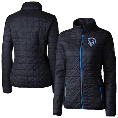 Women's Cutter & Buck Navy Sporting Kansas City Rainier PrimaLoft Eco Insulated Full-Zip Printed Puffer Jacket