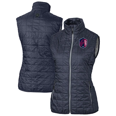 Women's Cutter & Buck Heather Black St. Louis City SC Rainier PrimaLoft Eco Insulated Full-Zip Printed Puffer Vest