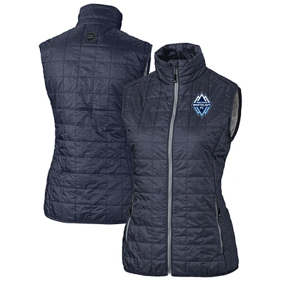 Women's Cutter & Buck Heather Black Vancouver Whitecaps FC Rainier PrimaLoft Eco Insulated Full-Zip Printed Puffer Vest