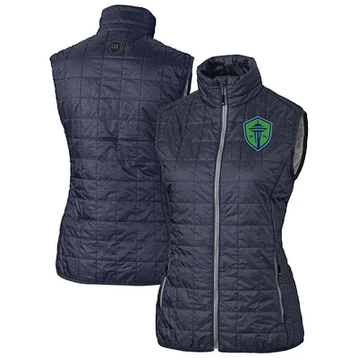 Women's Cutter & Buck Heather Black Seattle Sounders FC Rainier PrimaLoft Eco Insulated Full-Zip Printed Puffer Vest