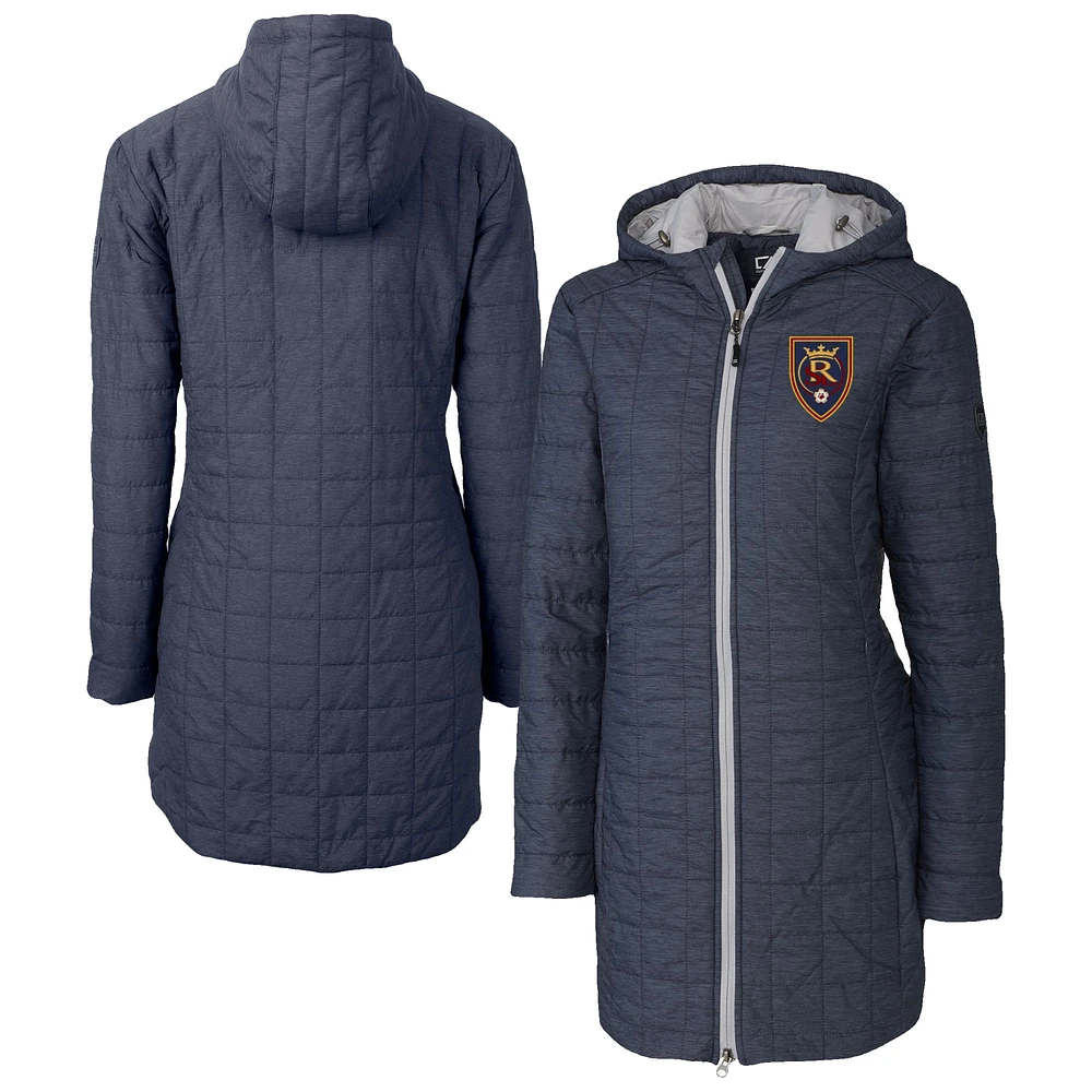 Women's Cutter & Buck Heather Navy Real Salt Lake Rainier PrimaLoft® Eco Insulated Hooded Full-Zip Long Coat