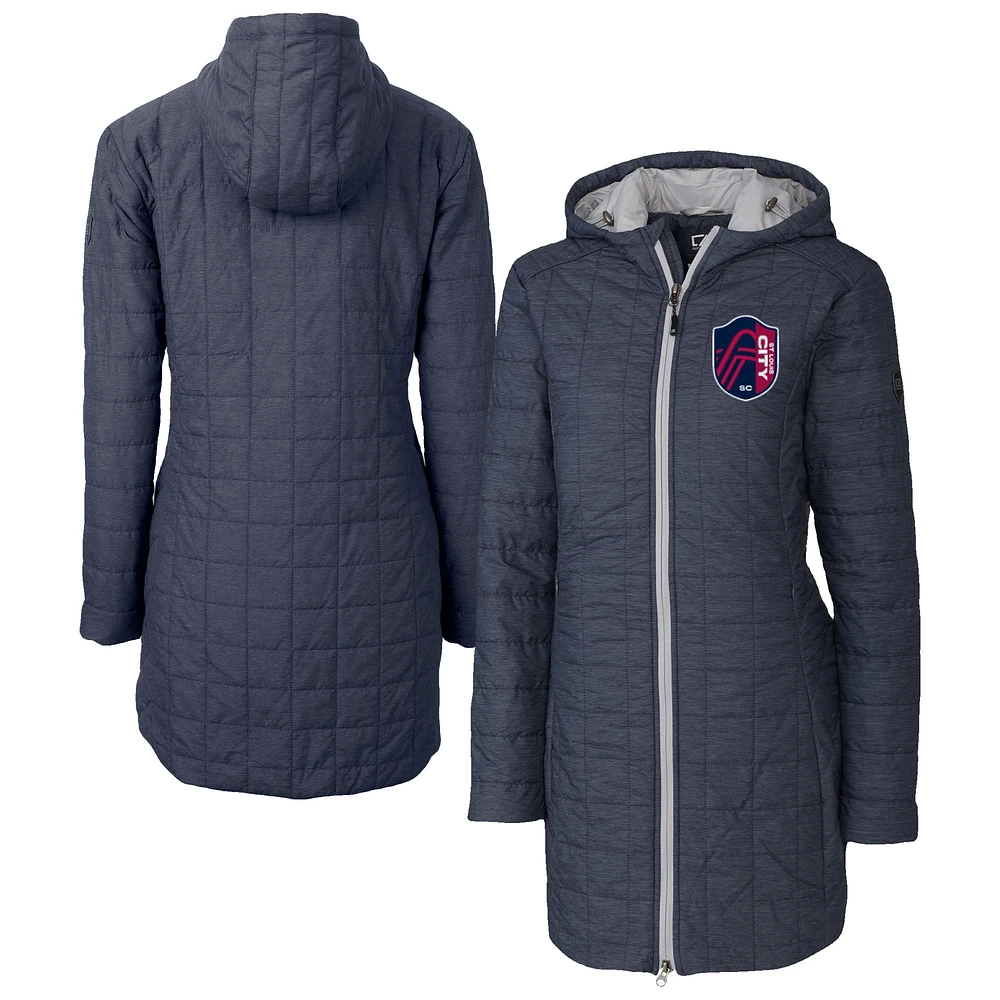 Women's Cutter & Buck Heather Navy St. Louis City SC Rainier PrimaLoft® Eco Insulated Hooded Full-Zip Long Coat