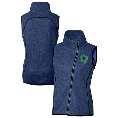Women's Cutter & Buck Heather Seattle Sounders FC Mainsail Sweater-Knit Full-Zip Asymmetrical Vest