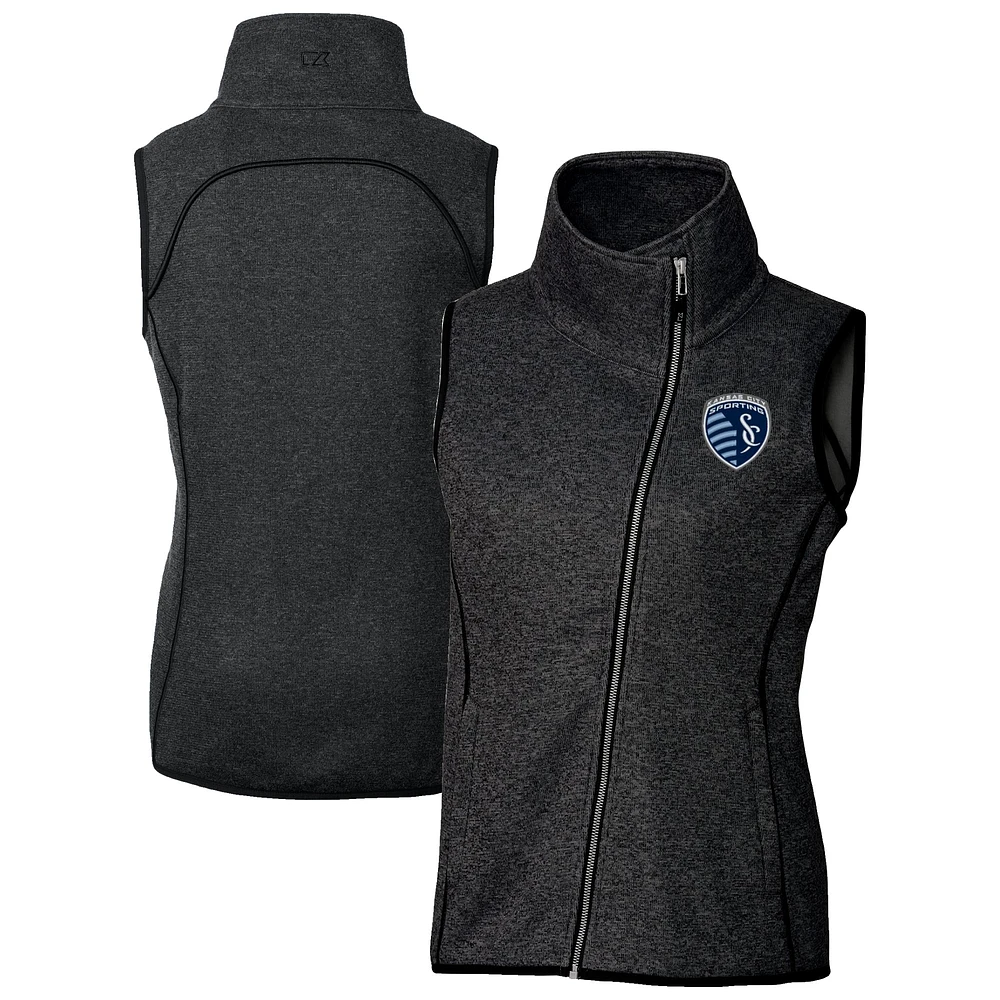 Women's Cutter & Buck Heather Gray Sporting Kansas City Mainsail Sweater-Knit Full-Zip Asymmetrical Vest