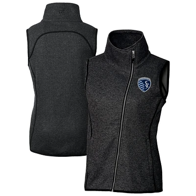 Women's Cutter & Buck Heather Gray Sporting Kansas City Mainsail Sweater-Knit Full-Zip Asymmetrical Vest