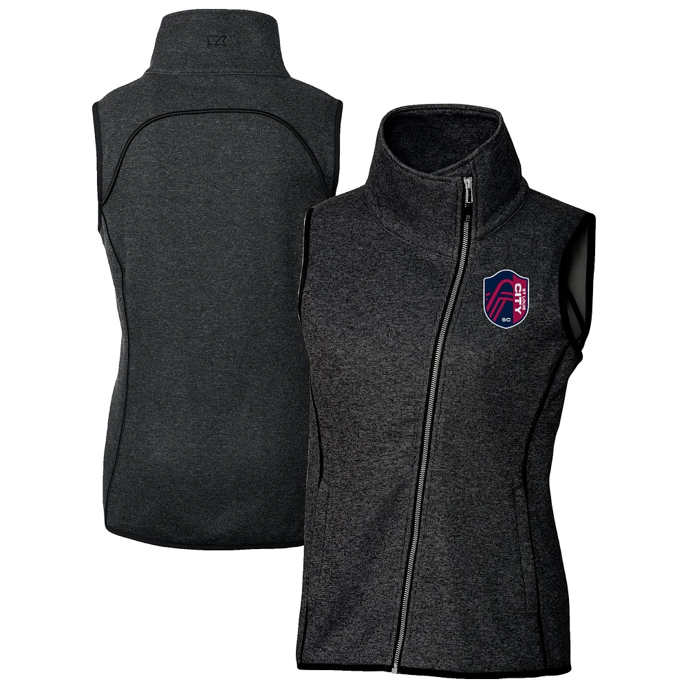 Women's Cutter & Buck Heather Gray St. Louis City SC Mainsail Sweater-Knit Full-Zip Asymmetrical Vest