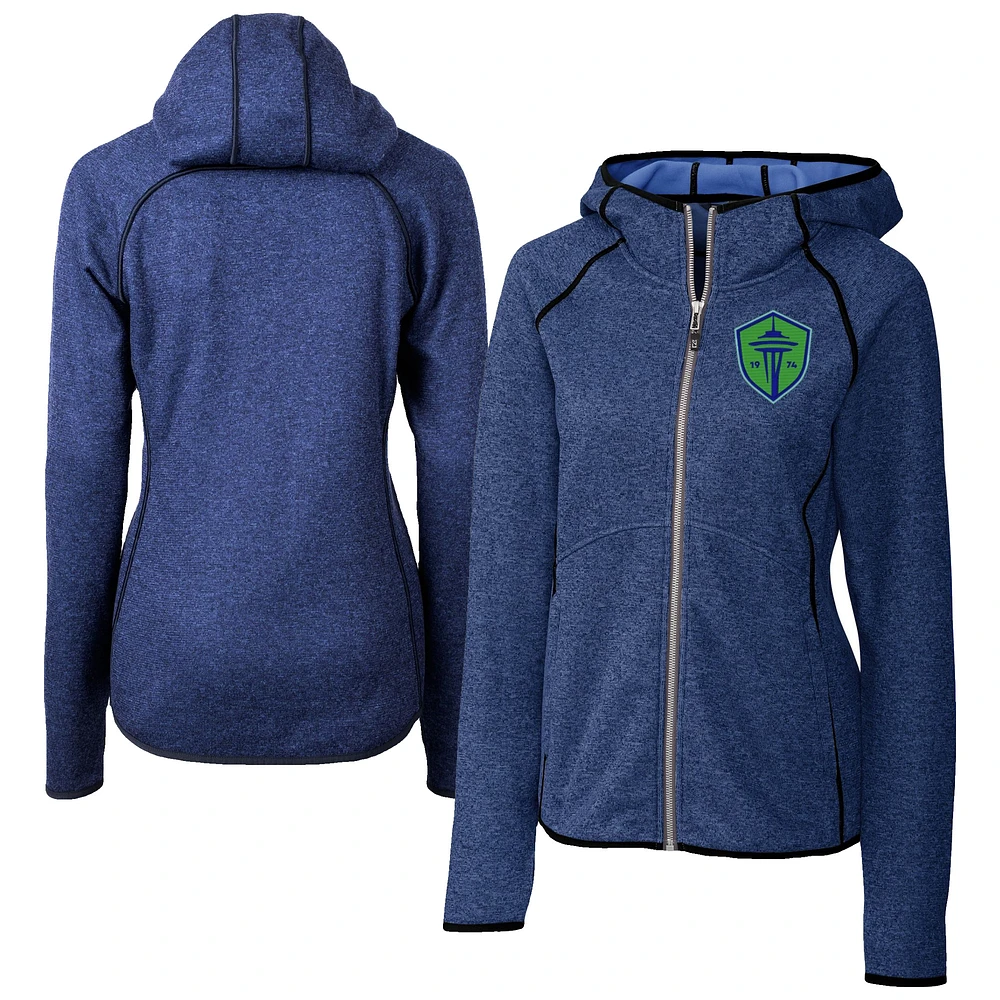 Women's Cutter & Buck Heather Seattle Sounders FC Mainsail Sweater-Knit Full-Zip Jacket