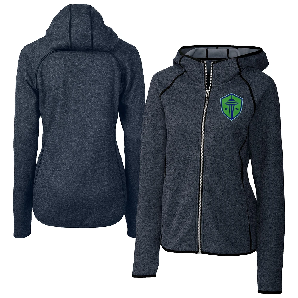 Women's Cutter & Buck Heather Navy Seattle Sounders FC Mainsail Sweater-Knit Full-Zip Jacket
