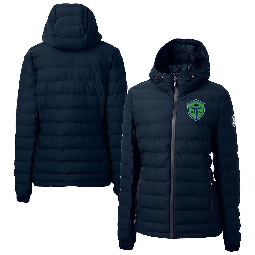 Women's Cutter & Buck Navy Seattle Sounders FC Mission Ridge Repreve Eco Insulated Hooded Puffer Jacket