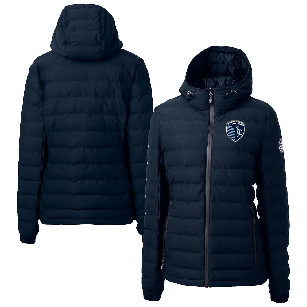 Women's Cutter & Buck Navy Sporting Kansas City Mission Ridge Repreve Eco Insulated Hooded Puffer Jacket