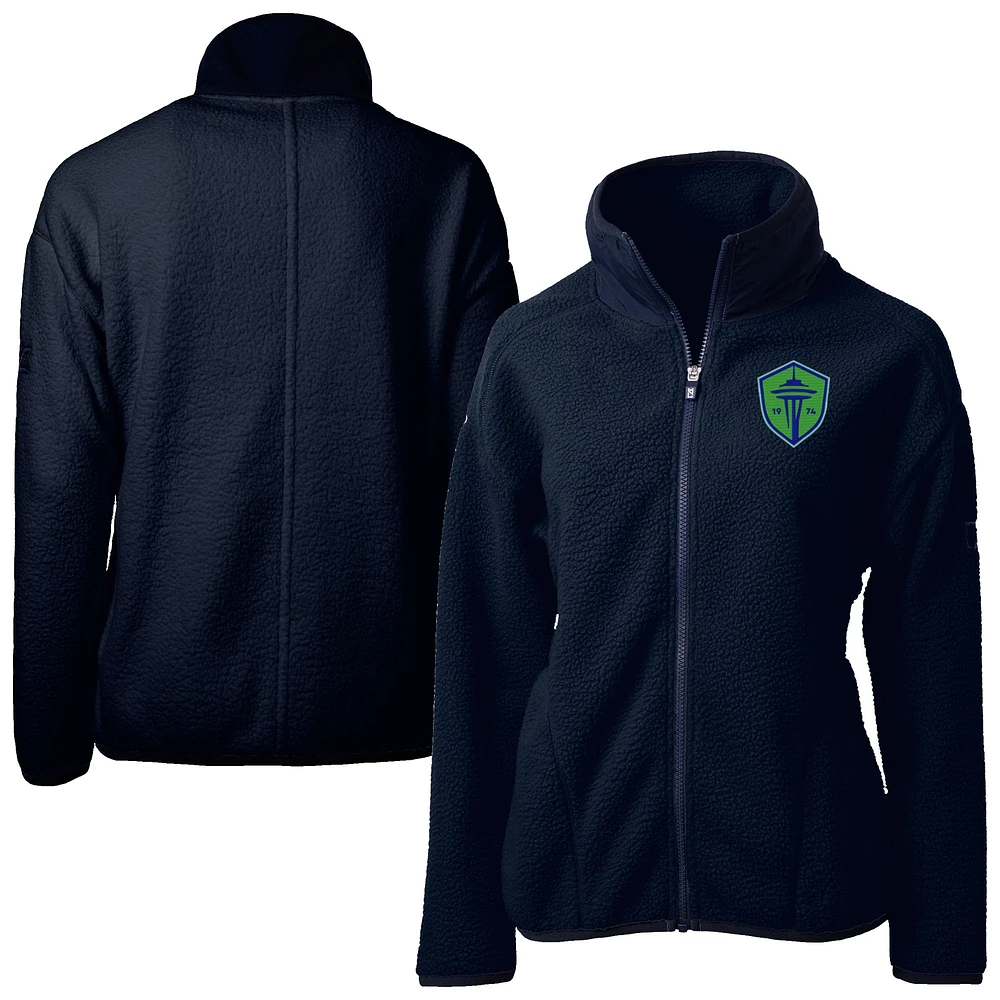 Women's Cutter & Buck Navy Seattle Sounders FC Cascade Eco Fleece Full-Zip Jacket