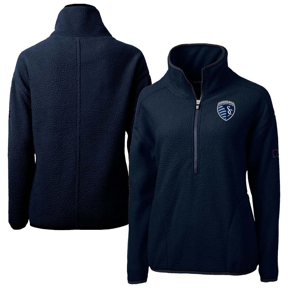 Women's Cutter & Buck Navy Sporting Kansas City Cascade Eco Fleece Pullover Jacket