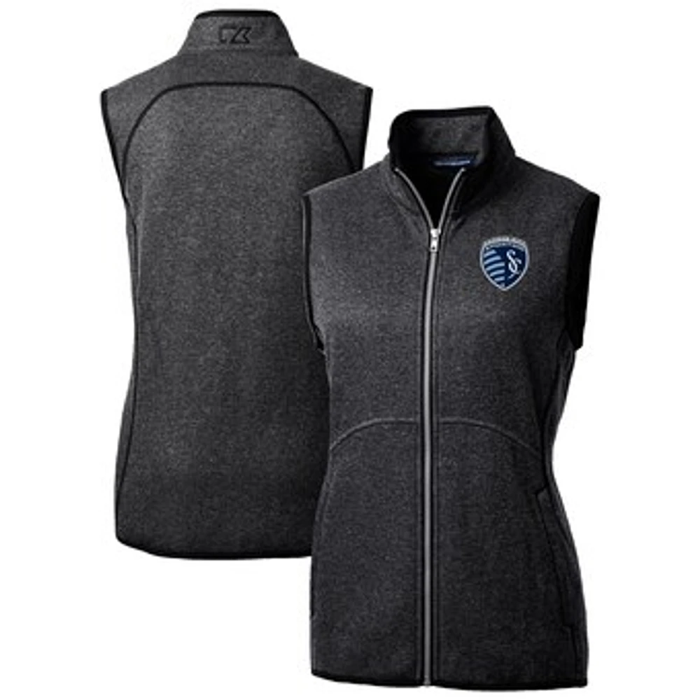 Women's Cutter & Buck Heather Charcoal Sporting Kansas City Mainsail Sweater-Knit Full-Zip Vest
