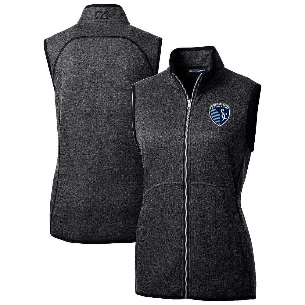 Women's Cutter & Buck Heather Charcoal Sporting Kansas City Mainsail Sweater-Knit Full-Zip Vest