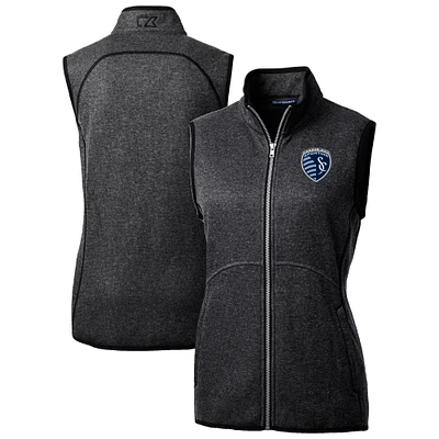 Women's Cutter & Buck Heather Charcoal Sporting Kansas City Mainsail Sweater-Knit Full-Zip Vest
