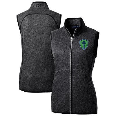 Women's Cutter & Buck Heather Charcoal Seattle Sounders FC Mainsail Sweater-Knit Full-Zip Vest