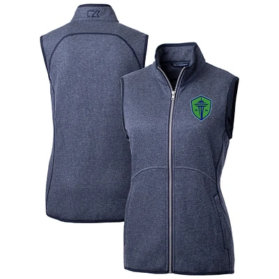 Women's Cutter & Buck Heather Navy Seattle Sounders FC Mainsail Sweater-Knit Full-Zip Vest