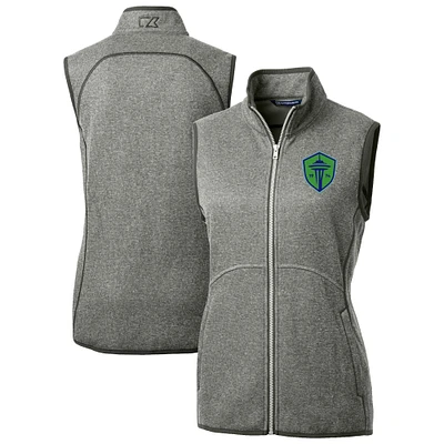 Women's Cutter & Buck Heather Gray Seattle Sounders FC Mainsail Sweater-Knit Full-Zip Vest