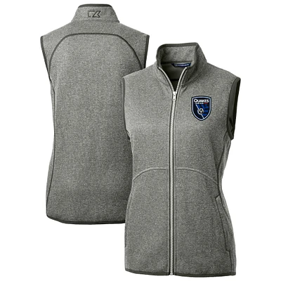 Women's Cutter & Buck Heather Gray San Jose Earthquakes Mainsail Sweater-Knit Full-Zip Vest