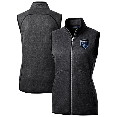 Women's Cutter & Buck Heather Charcoal San Jose Earthquakes Mainsail Sweater-Knit Full-Zip Vest
