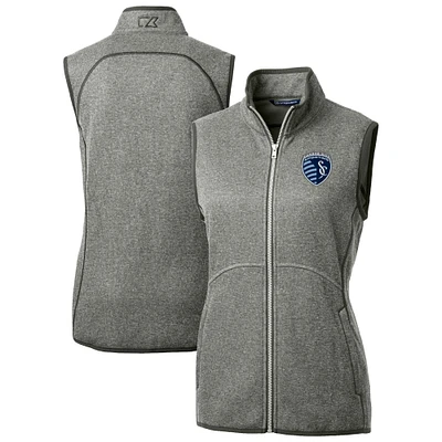 Women's Cutter & Buck Heather Gray Sporting Kansas City Mainsail Sweater-Knit Full-Zip Vest