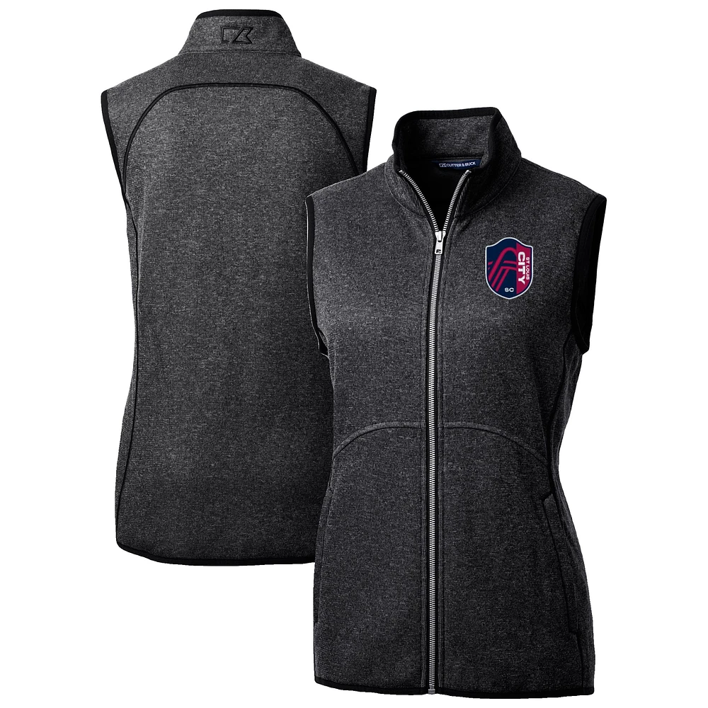 Women's Cutter & Buck Heather Charcoal St. Louis City SC Mainsail Sweater-Knit Full-Zip Vest