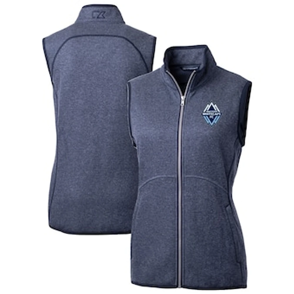 Women's Cutter & Buck Heather Navy Vancouver Whitecaps FC Mainsail Sweater-Knit Full-Zip Vest