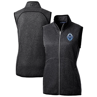 Women's Cutter & Buck Heather Charcoal Vancouver Whitecaps FC Mainsail Sweater-Knit Full-Zip Vest