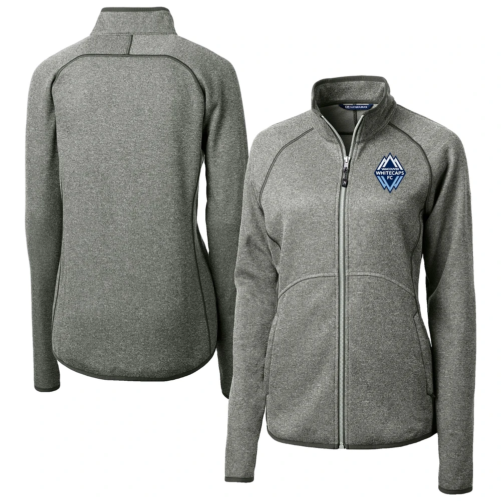 Women's Cutter & Buck Heather Gray Vancouver Whitecaps FC Mainsail Sweater-Knit Raglan Full-Zip Jacket