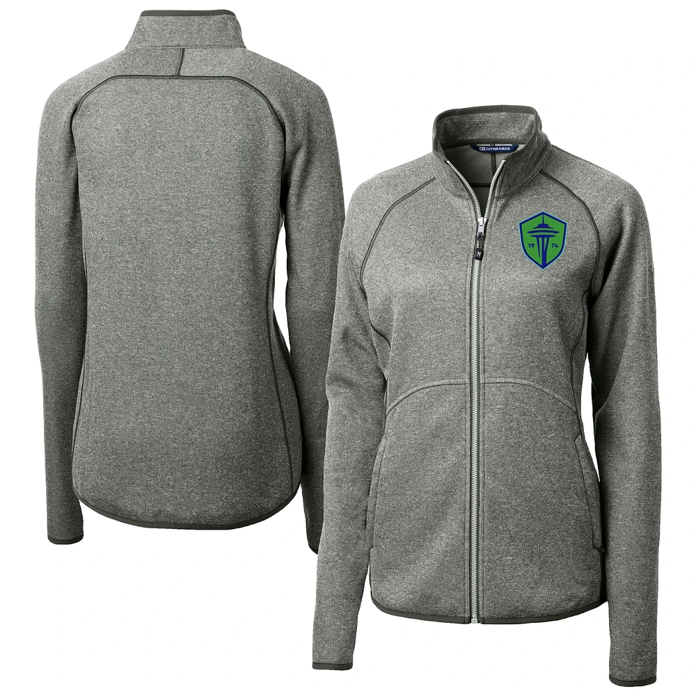 Women's Cutter & Buck Heather Gray Seattle Sounders FC Mainsail Sweater-Knit Raglan Full-Zip Jacket