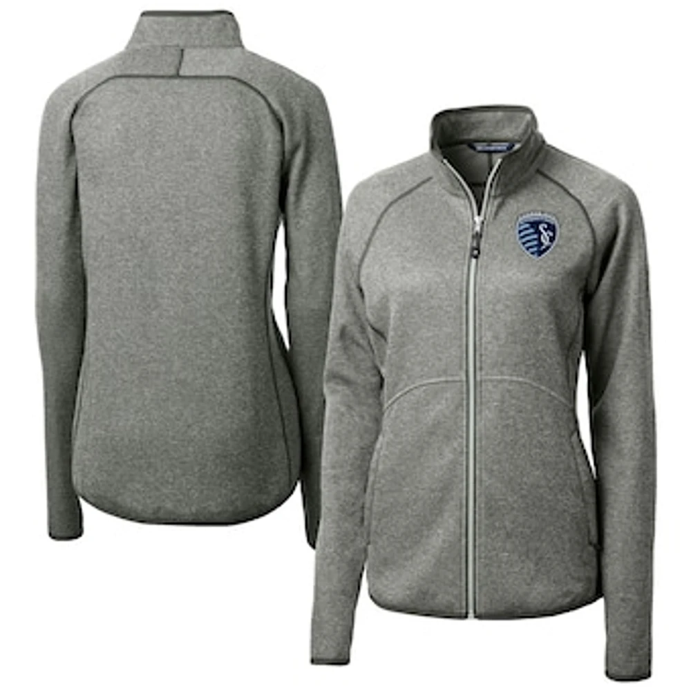 Women's Cutter & Buck Heather Gray Sporting Kansas City Mainsail Sweater-Knit Raglan Full-Zip Jacket