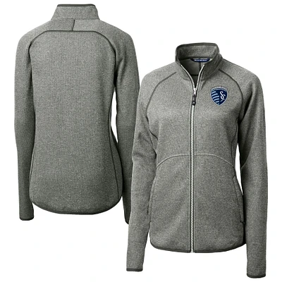 Women's Cutter & Buck Heather Gray Sporting Kansas City Mainsail Sweater-Knit Raglan Full-Zip Jacket