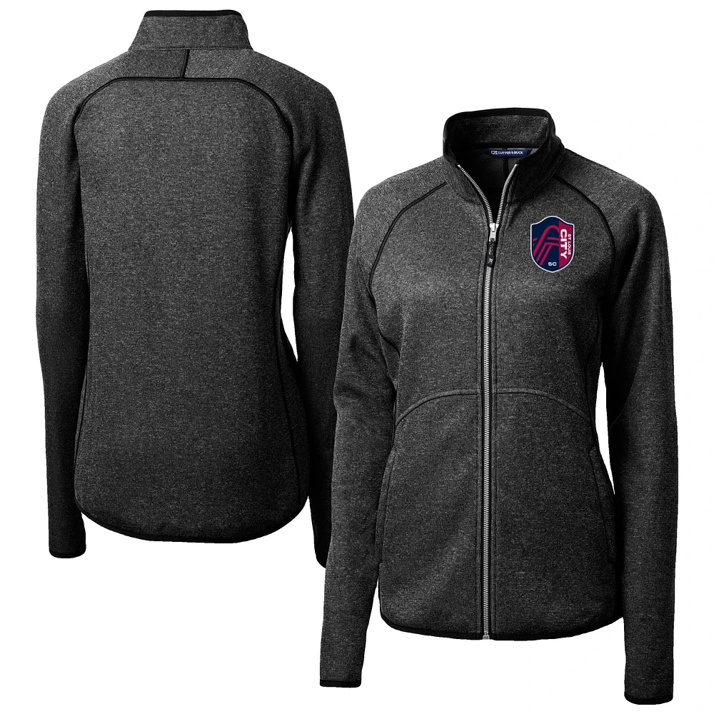 Women's Cutter & Buck Heather Charcoal St. Louis City SC Mainsail Sweater-Knit Raglan Full-Zip Jacket