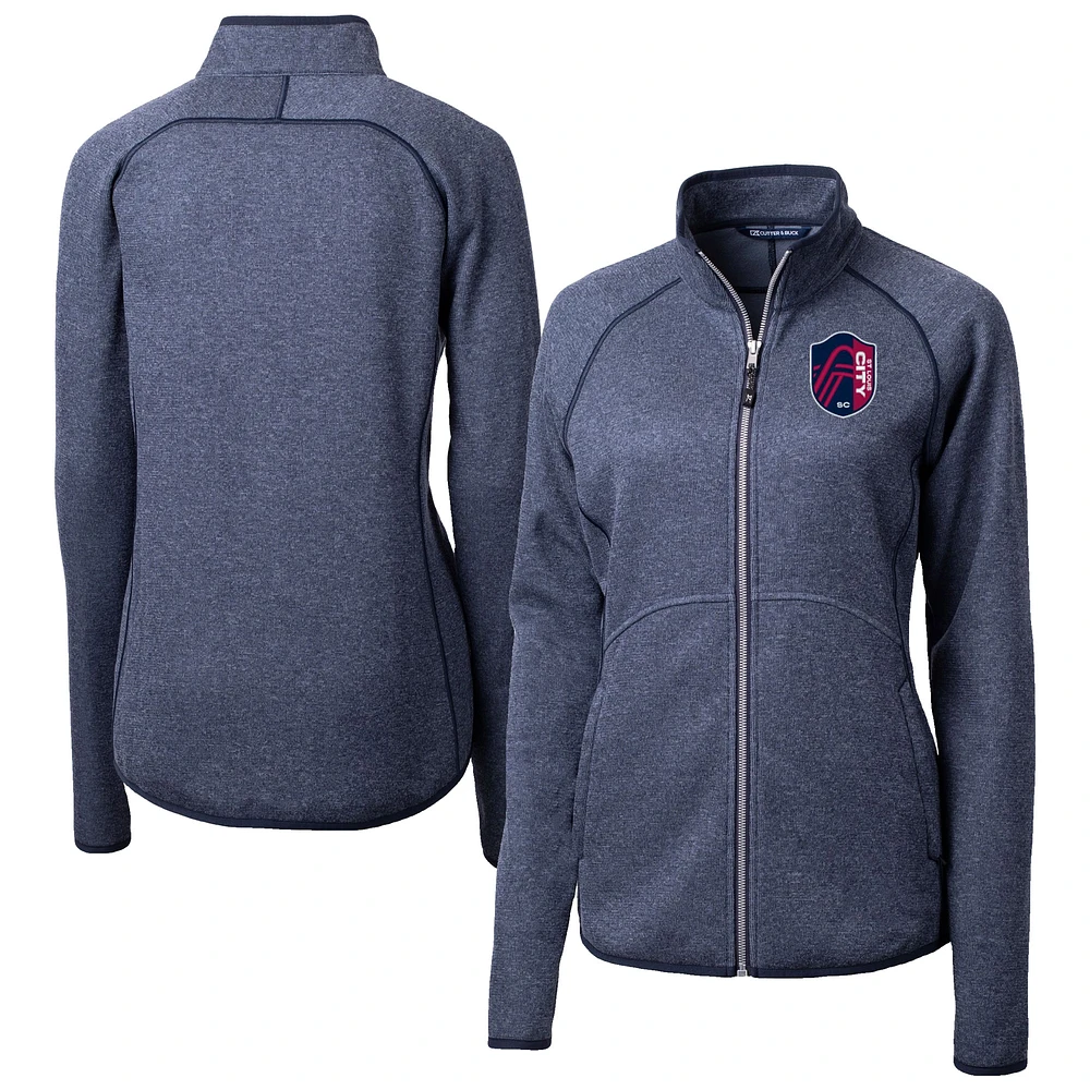 Women's Cutter & Buck Heather Navy St. Louis City SC Mainsail Sweater-Knit Raglan Full-Zip Jacket