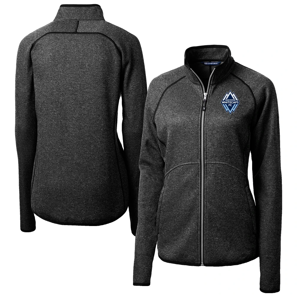 Women's Cutter & Buck Heather Charcoal Vancouver Whitecaps FC Mainsail Sweater-Knit Raglan Full-Zip Jacket