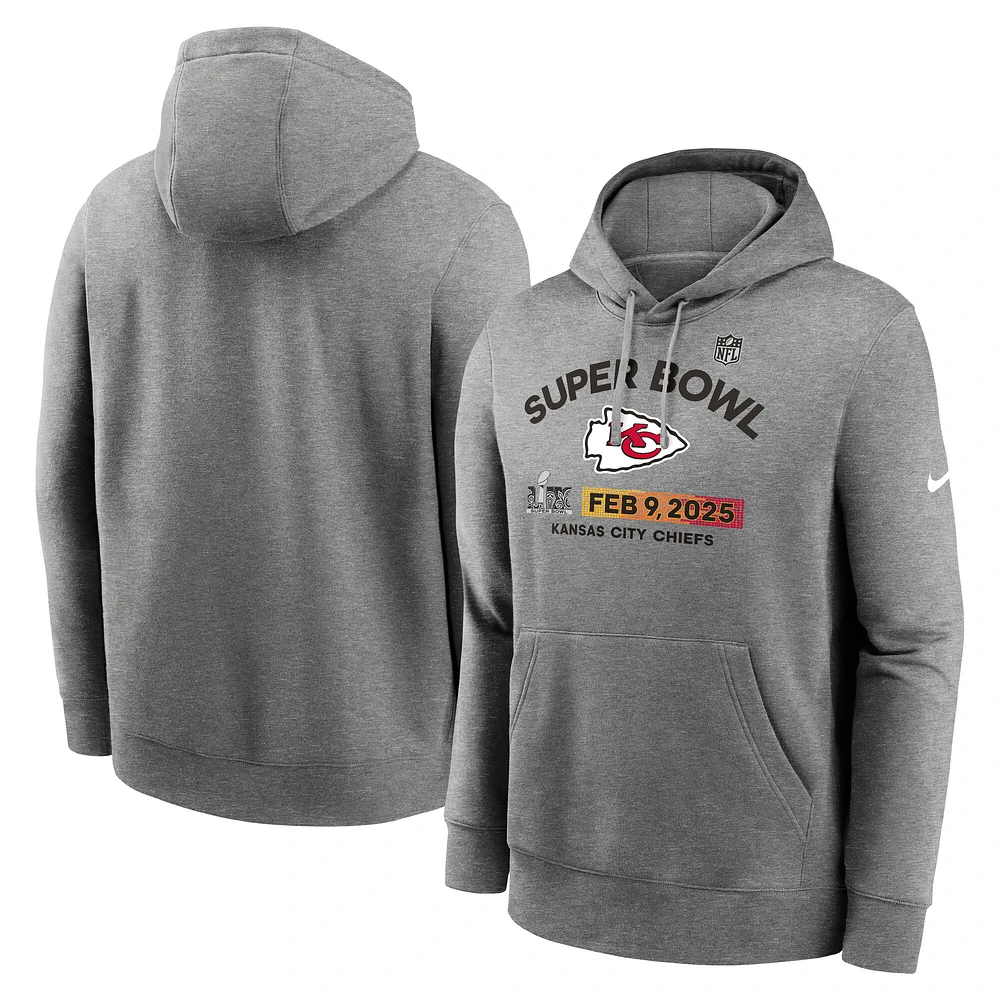 Men's Nike Heather Gray Kansas City Chiefs Super Bowl LIX Fleece Pullover Hoodie