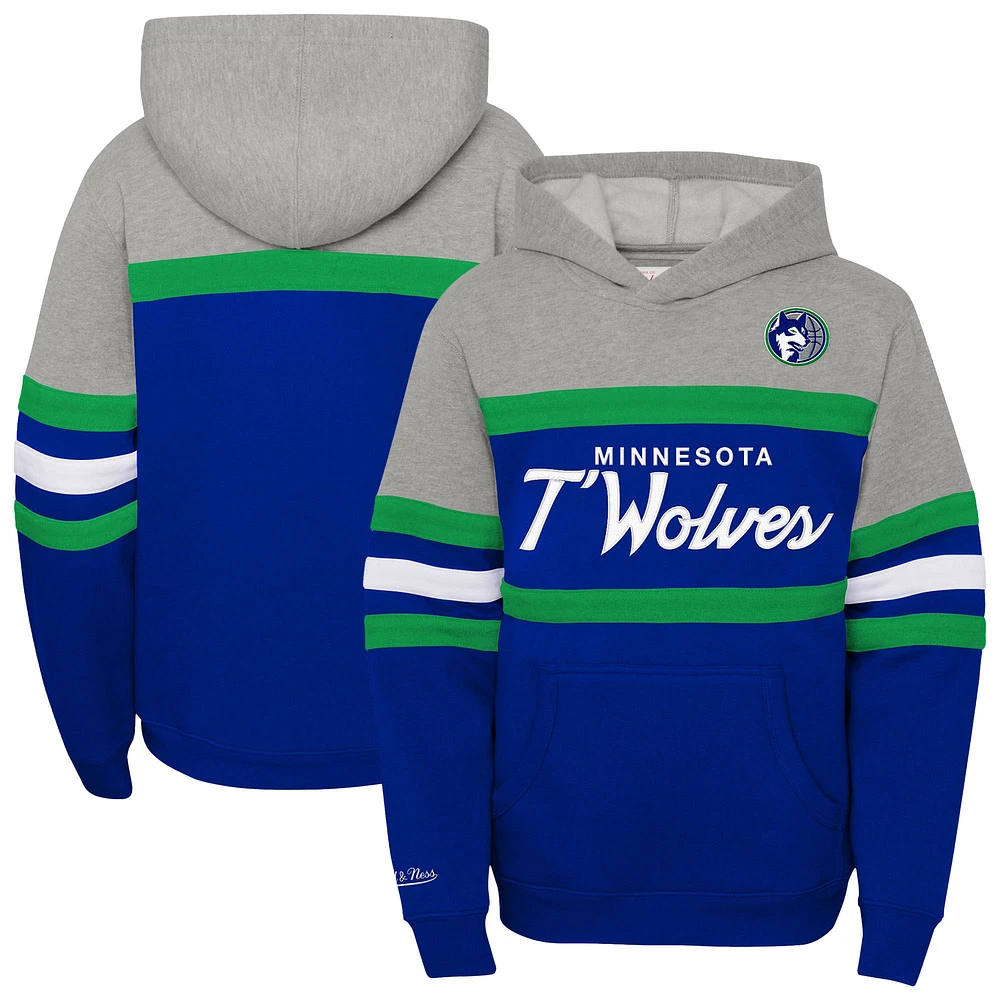 Youth Mitchell & Ness Blue/Heather Gray Minnesota Timberwolves Hardwood Classics Head Coach Pullover Hoodie