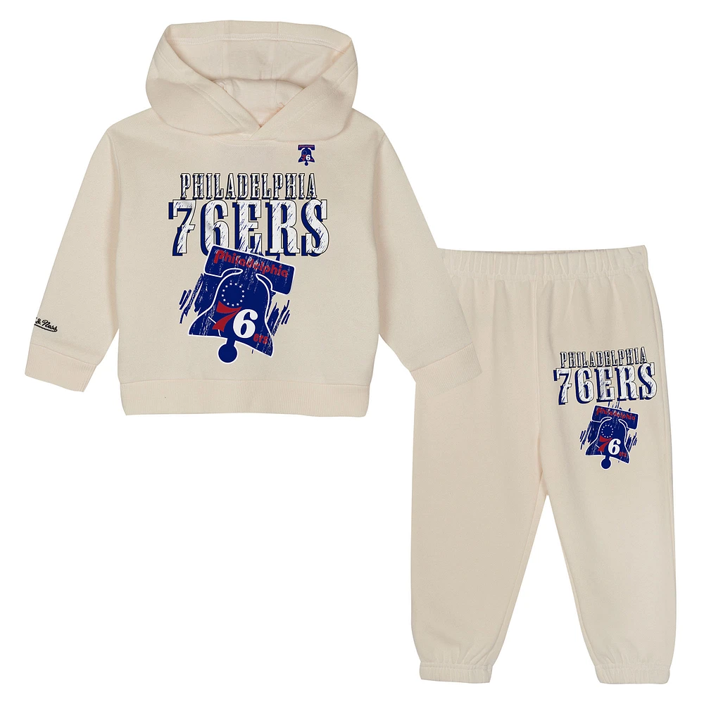 Toddler Mitchell & Ness Cream Philadelphia 76ers Hang Time Oversized Pullover Hoodie Pants Set