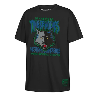 Youth Mitchell & Ness Black Minnesota Timberwolves Retro Mascot Script T-Shirt