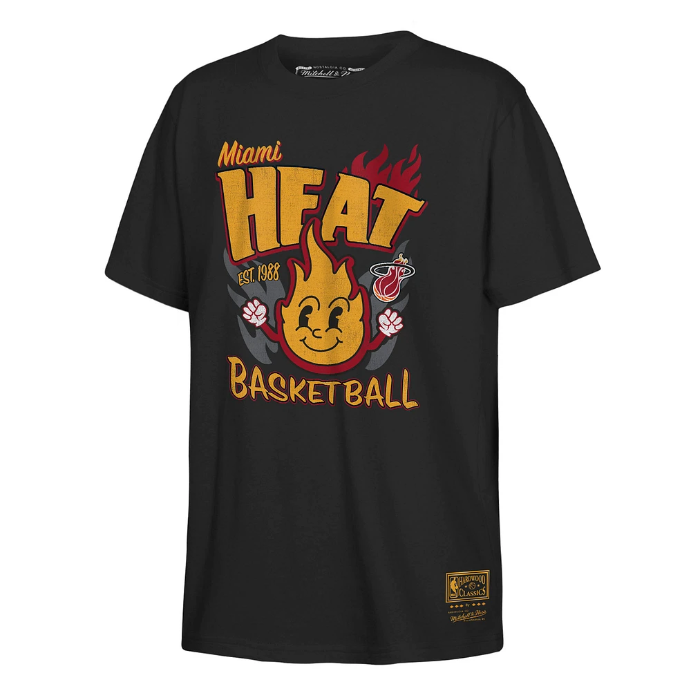 Youth Mitchell & Ness Black Miami Heat Retro Mascot Script T-Shirt