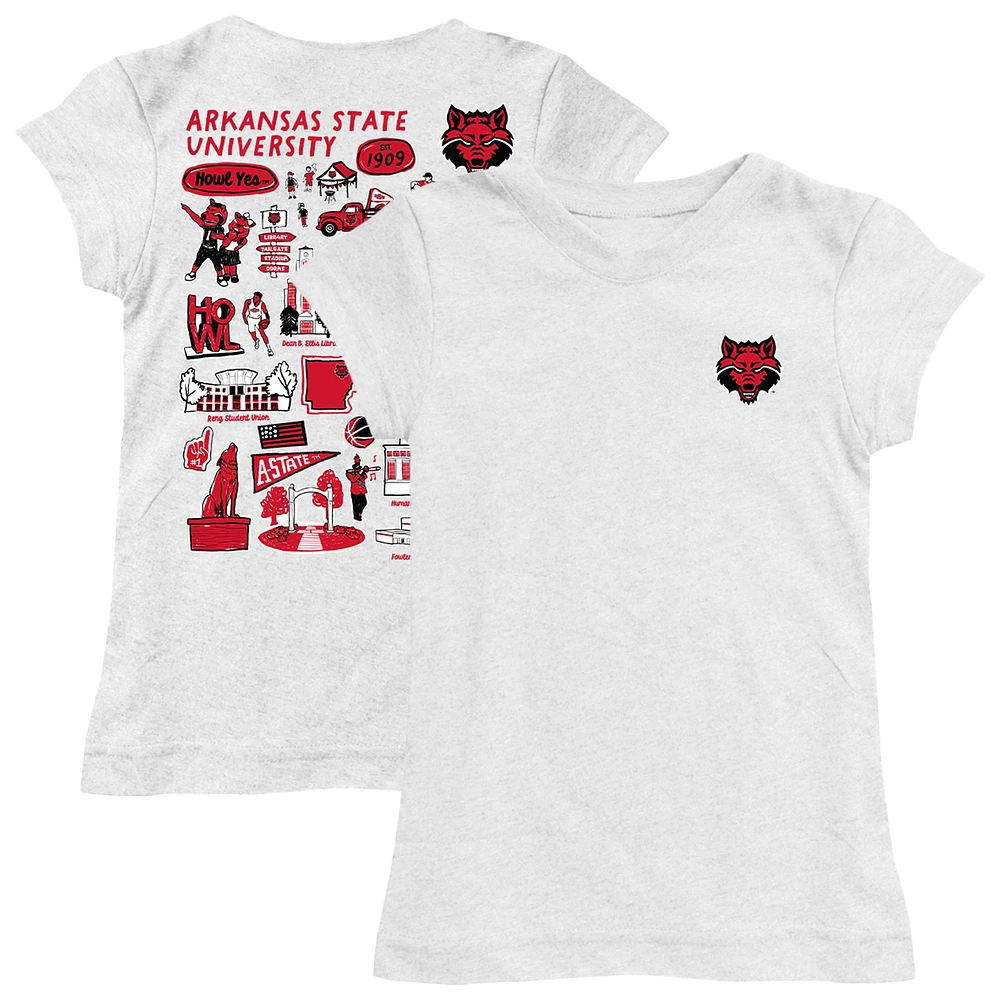 Youth Vive La Fete White Arkansas State Red Wolves Impressions Artwork Fitted T-Shirt