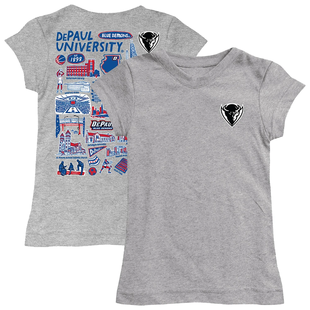 Youth Vive La Fete Heather Gray DePaul Blue Demons Impressions Artwork Fitted T-Shirt